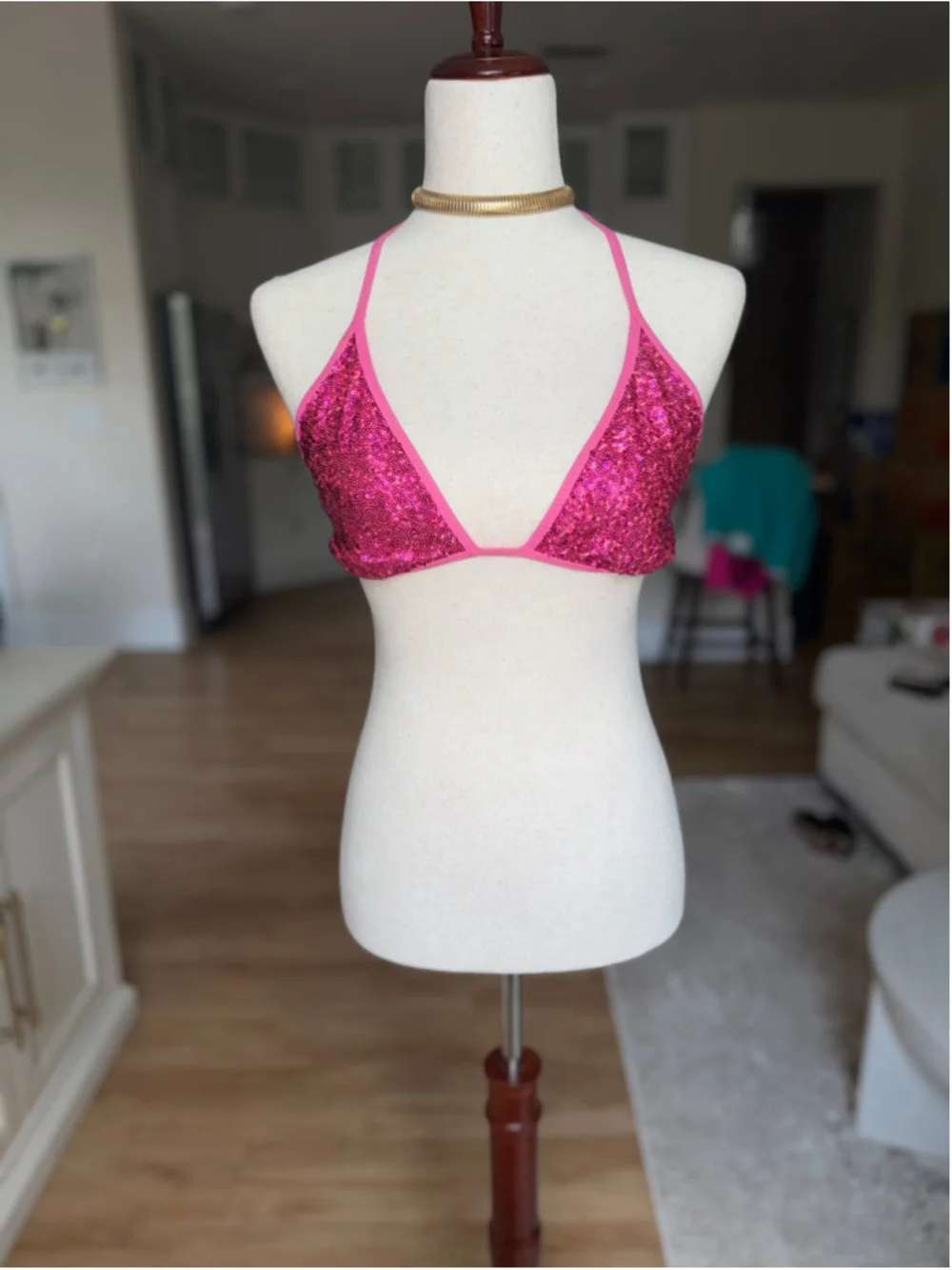Women's SKIMS Pink Sequin Bikini Top M